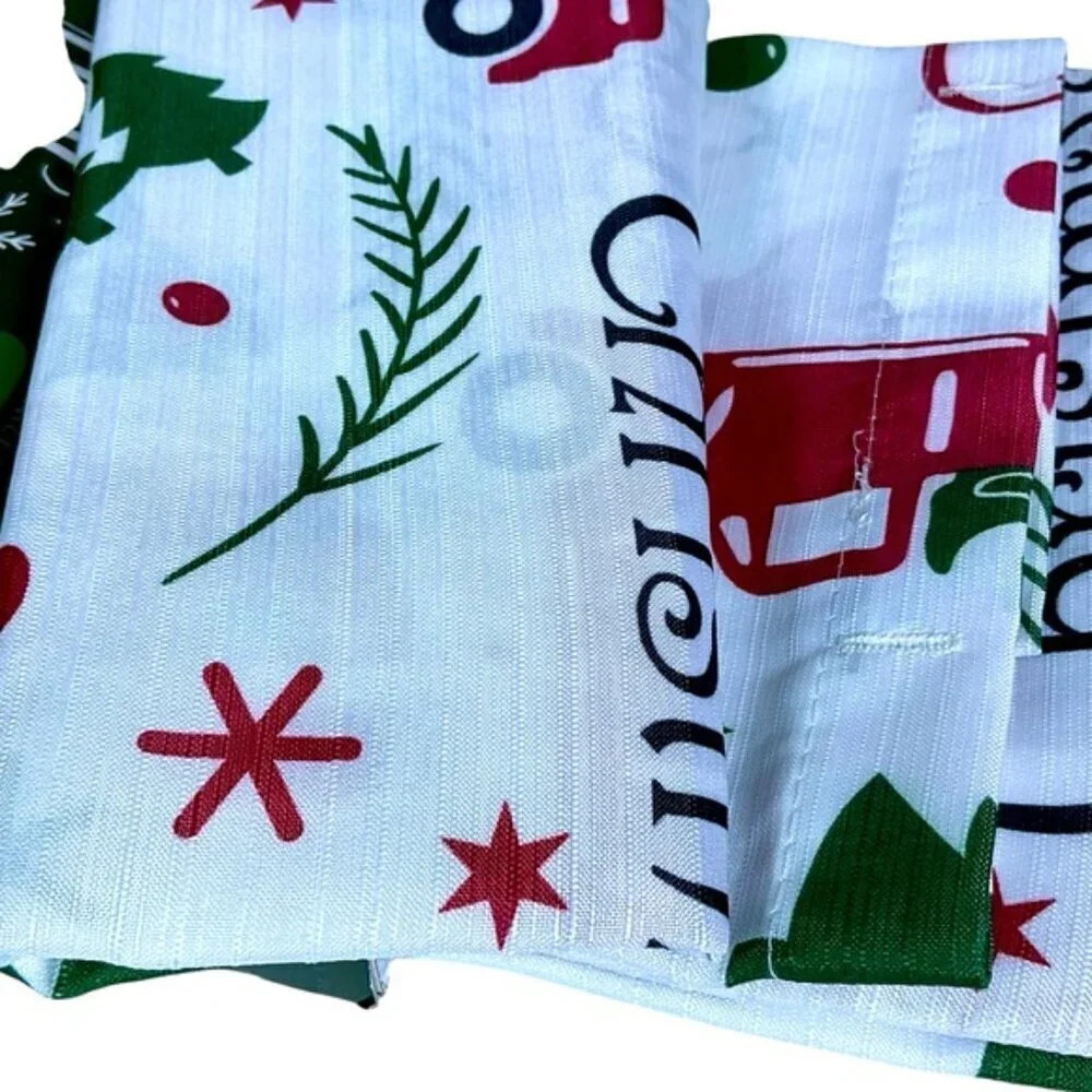 Holiday Shower Fabric Curtain Set Christmas Trucks 13 PC Set 70 x 72 White Red
